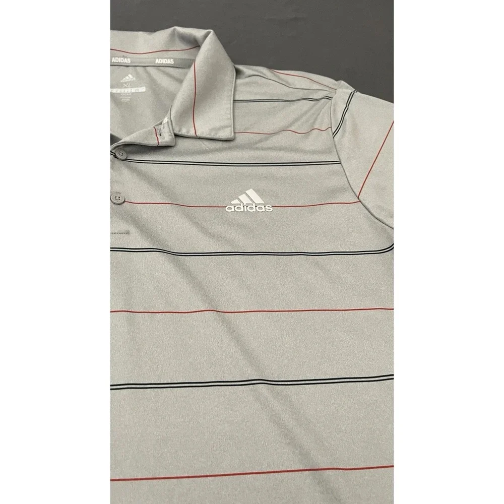 ADIDAS Golf Polo Shirt Men's Size XL Silver Grey Striped Activewear Short Sleeve